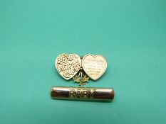 A 9ct gold 'Baby' brooch and 9ct gold Mizpah brooch, weight 3.