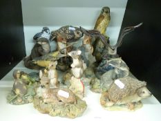 A collection of fifteen Border Fine Arts bird and animal figures