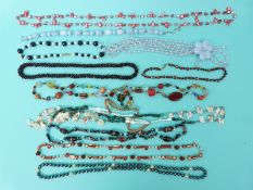 A garnet beaded necklace, pearl and amethyst,