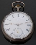 Omega Grand Prix silver gentleman's open faced keyless winding pocket watch with inset subsidiary