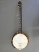 A Merriman five-string banjo with banded inlaid decoration,