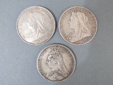 Three Victorian crowns, comprising 1895,