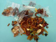 A collection of pressed amber beads,