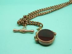 A 9ct gold double sided fob and plated chain