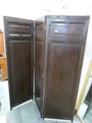 A late 19th early 20th century three fold mahogany screen, width of each leaf 56cm,
