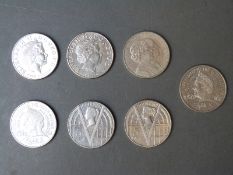 Seven various five pound commemorative crowns