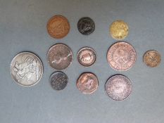 A Jubilee head 1889 Queen Victoria crown together with a small collection of copper tokens