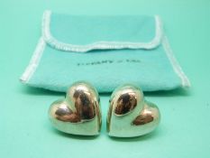 A pair of silver heart shaped earrings marked Tiffany & Co Mexico