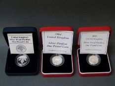 Three cased and certificated silver Piedfort £1 coins 1987,