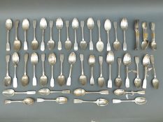 Approximately 55 mainly Georgian and Victorian hallmarked silver teaspoons,