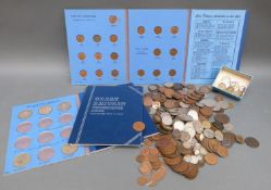 An amateur collection of UK and world coinage includes silver content, George II farthing 1720,