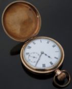 A gold plated full hunter keyless winding pocket watch with subsidiary seconds dial,