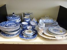 A quantity of blue and white ceramics to include Wedgwood Landscape etc