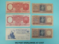 Six circulated c1930s Argentina bank notes