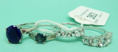 Two 9ct white gold rings set with paste,