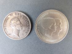 Denmark 1st year type Rigsbankdaler 1813 together with a Danish Royal Wedding 1967 10 Kr with