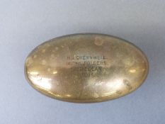 A WWI trench art hinged brass snuff box impressed H J Cresswell, Littledean, Gloucester,