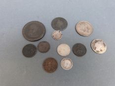 George III Isle of Man halfpenny less than fine, together with a F George II cartwheel penny,