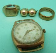 A 9ct gold signet ring, 9ct gold wedding band, a pair of 9ct gold stud earrings (weight 9.