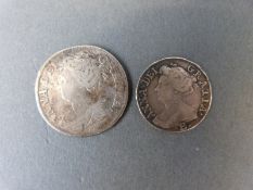 Queen Anne 1708 sixpence (E) together with a 1711 shilling,
