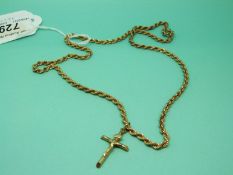 A 9ct gold rope twist necklace with crucifix marked 585, weight 18.