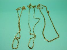 Three 9ct gold necklaces/ chains,