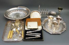 A quantity of various silver plated ware to include toast rack,