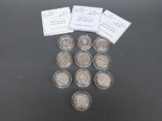 Three silver proof Guernsey £1 coins in capsules with certificates,