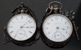 Two American open faced pocket watches one by Waltham with Arabic numerals,
