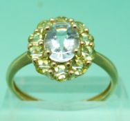 Three 9ct gold rings one set with mystic topaz and diamonds