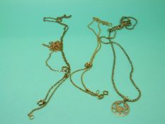 Three 9ct gold necklaces/ chains, weight 9.