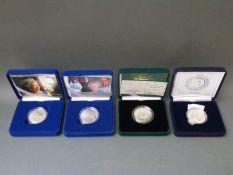 Four Royal commemorative silver proof crowns in original sleeved cases with certificates