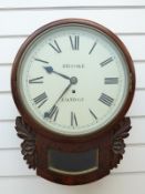 Brooke London late 19th century drop dial mahogany wall timepiece the Roman dial with spade hands,