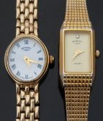 Rotary 9ct gold ladies wristwatch with Roman numerals and white face, on 9ct gold bracelet,
