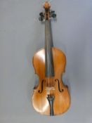 A late 19thC unlabelled violin with 36cm one piece back