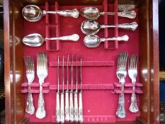 A late 19thC cutlery canteen and contents including King's pattern,
