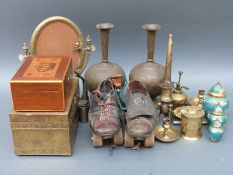 A quantity of metalware to include a pair of Eastern vases, Art Nouveau style mirror, height 37cm,