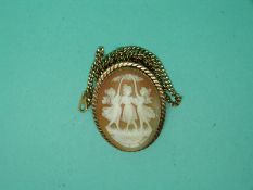 A 9ct gold cameo and chain.