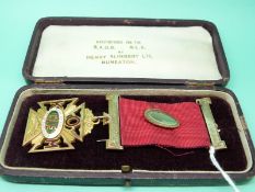 A 9ct gold and enamel R.A.O.B medal in case, c1920s, weight 32.