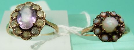 A 9ct gold ring set with opals in a cluster and another 9ct gold ring.