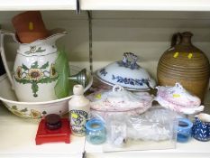 A quantity of ceramics including Bristol large jug and basin, flagon,