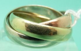 A three band tricolour Russian style band marked 14k Cartier (Size N)