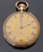 Swiss 18ct gold keyless winding pocket watch retailed by Sir John Bennett of London with Roman