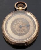 An 18ct gold keyless winding pocket watch with Roman numerals,