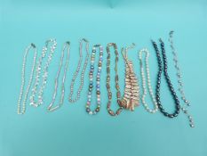 Ten pearl necklaces including freshwater in different colours including some irregular shapes