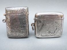 Two Edward VII hallmarked silver vesta cases, Birmingham 1902 and 1904,