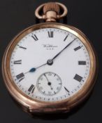 Waltham gold plated open faced keyless winding gentleman's pocket watch with inset subsidiary