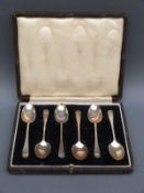 A cased set of six hallmarked silver spoons,