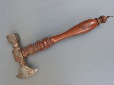 A 'Sugar' axe or toffee hammer with steel axe head and hammer with turned handle,