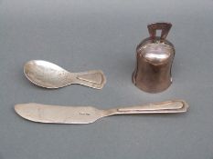 A modern hallmarked silver bell, London 1973 maker's mark Irena Rushton, height 7.